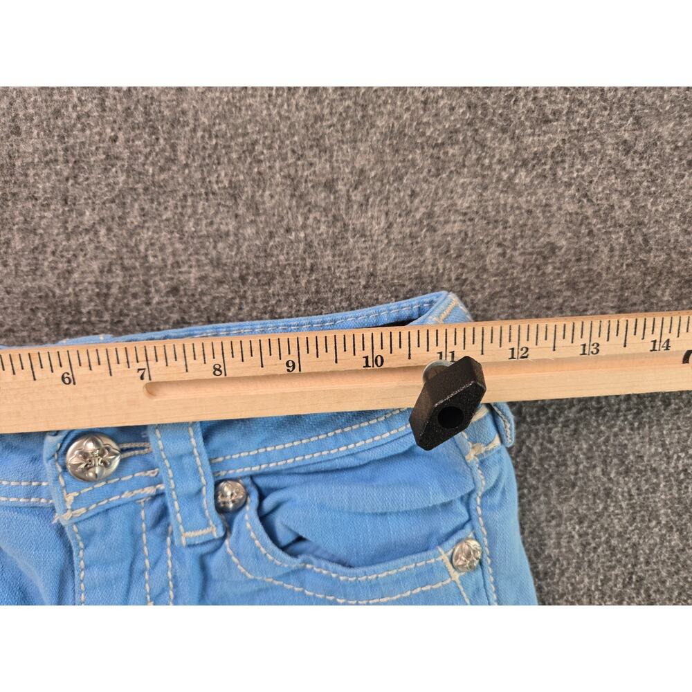 Miss Me Sky Blue Frayed Denim Shorts Youth Girls Sz 10 Mcbling Y2K Rhinestone - Picture 12 of 15